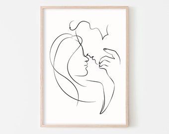 Abstract Couple Line Art, One Line Art, Couple Line Art Print, Line Drawing Art, Minimalist Art, Romantic Line Art, Couple Print, Trendy Art