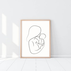 Familjeteckningar Set med 2 tryck, Familjeteckning, Abstrakta linjekonst, Familjeset-posters, Mamma- och barnkonst, Pappa- och barntryck, Minimalistiskt bild 6