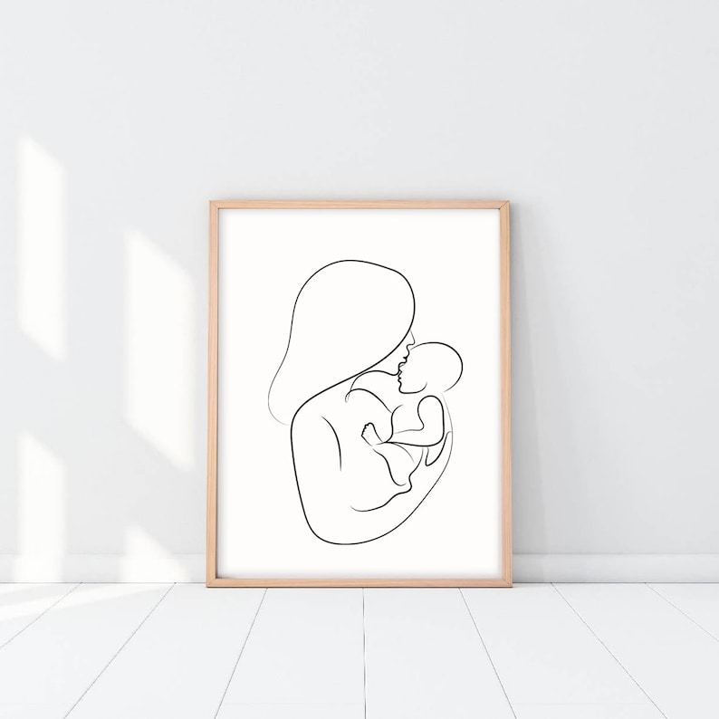 Familjeteckningar Set med 2 tryck, Familjeteckning, Abstrakta linjekonst, Familjeset-posters, Mamma- och barnkonst, Pappa- och barntryck, Minimalistiskt bild 6