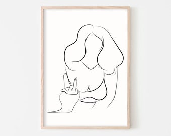 Feminist Art Print, Middle Finger Print, Minimalist Art, Feminine Art, Female Line Art, Swearing Print, Girl Power Art, Feminist Artwork