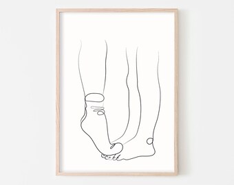 Couple Feet Line Art, Abstract Feet Line Drawing, Fine Love Line Art Print, Romantic Poster, Couple Artwork, Couple Line Art