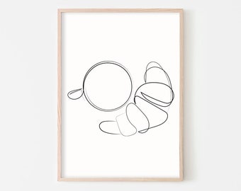 Coffee Croissant Art Print, Croissant Line Drawing, Coffee Cup Line Art, Breakfast Artwork, Minimalistic Art, One Line Art, Coffee Print