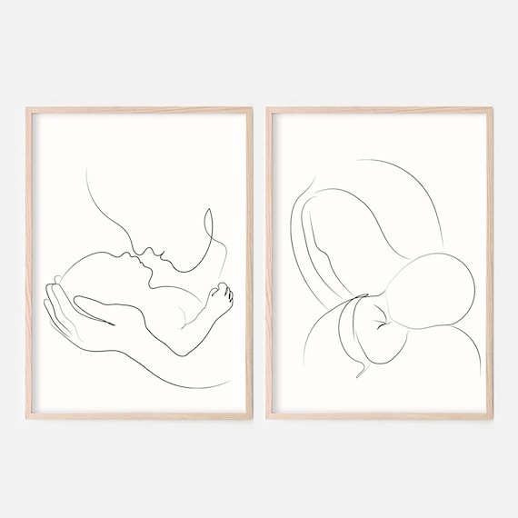 Family Line Art Set Of 2,Mom And Baby Art,Father And Baby Poster,Mother's Day Gift,Newborn Art,Nursery Print,Baby Shower Gift,Couple Art