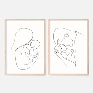 Family Line Art Set Of 2 Prints, Family Line Drawing, Abstract Line Art, Family Set Posters, Mom and Baby Art, Dad and Baby Print,Minimalist