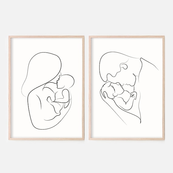 Family Line Art Set Of 2 Prints, Family Line Drawing, Abstract Line Art, Family Set Posters, Mom and Baby Art, Dad and Baby Print,Minimalist