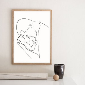 Familjeteckningar Set med 2 tryck, Familjeteckning, Abstrakta linjekonst, Familjeset-posters, Mamma- och barnkonst, Pappa- och barntryck, Minimalistiskt bild 7