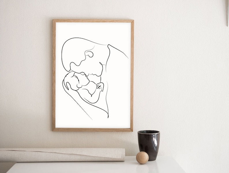Familjeteckningar Set med 2 tryck, Familjeteckning, Abstrakta linjekonst, Familjeset-posters, Mamma- och barnkonst, Pappa- och barntryck, Minimalistiskt bild 7