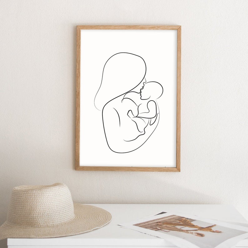Familjeteckningar Set med 2 tryck, Familjeteckning, Abstrakta linjekonst, Familjeset-posters, Mamma- och barnkonst, Pappa- och barntryck, Minimalistiskt bild 5