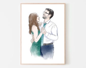 Watercolor Couple Portrait, Custom Anniversary Gift, Watercolor Portrait, Personalized Portrait, Gift for Couples,1st Anniversary from Photo