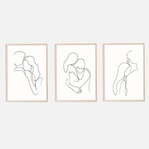 Abstraktes Paar Line Art Set von 3 Drucken, Love Line Art Print, Mimimalistisch, Paar Kunstwerk, Schlafzimmer Wandkunst, One Line Zeichnung, Line Art