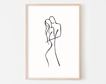Paar Wandkunst Mann und Frau Umarmungen Linie Kunst Liebe Kunst Freundschaft Druck Paar Druck Minimalistischer Druck One Line Zeichnung One Line Art Kuss Kunst