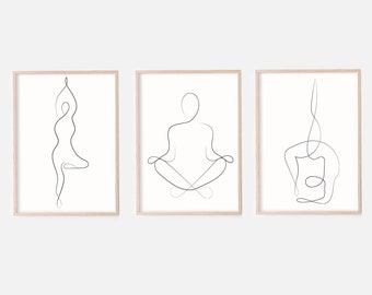 Yoga Print Set Of 3, Yoga Abstract Art, Yoga Gift Ideas,Black And White Prints, Yoga Pose Posters, Minimalist Yoga Art,Namaste Wall Art