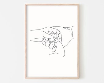 Impresión familiar de una sola línea, arte familiar, arte minimalista, dibujo lineal, arte lineal, arte de pared de tendencia familiar, arte imprimible de manos familiares