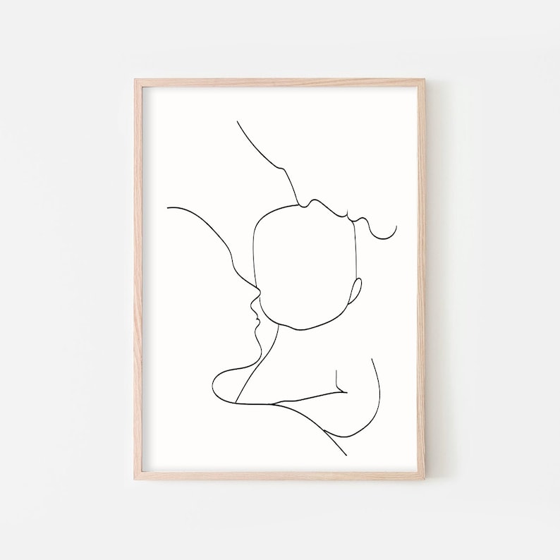 Puede incluir: Un dibujo en blanco y negro de una l&iacute;nea de un padre sosteniendo un beb&eacute;. El dibujo est&aacute; en un estilo simple y minimalista.