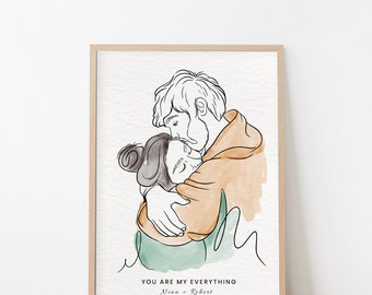 Custom Watercolor Portrait From Photo, Couples Portrait, Anniversary Gift, Family Portrait, Custom Drawing, Painting Gift