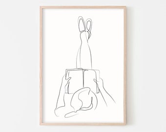 Woman Reading Book Line Art,Female Art,Bookworm Print,Book In Hands Art,Book Wall Art,Digital Print,Reading Girl Art Print,Woman Line Art