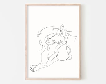Couple Line Drawing, Kiss Print, Couple Art Print, Abstract Love Art, Couple Print, Face Line Art,One Line Art, Family Poster, Digital Art