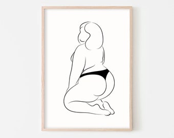 Arte positivo corporal, impresión de arte feminista, impresión de mujer con curvas, silueta femenina, cartel abstracto de cuerpo desnudo, arte de pared minimalista