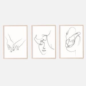 Paar Kunst 3er Set, Abstrakte Liebe Line Art, Paar Kunstdruck, Jahrestag Geschenk, Kuss Druck, Romantisches Poster, Romantische Schlafzimmer Kunst