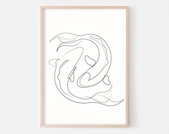 Koi Fish Print, Koi Fish Line Art, One Line Art, Minimalist  Art,Continuous Line Art,Koi Painting,Animal Art,Koi Paintings, Fish Wall Art