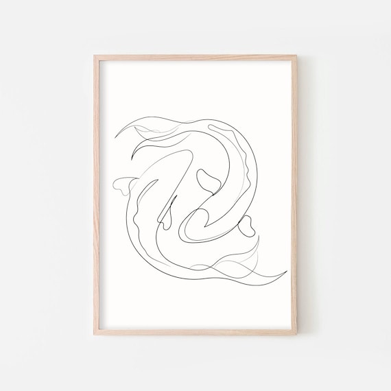 Koi Fish Print, Koi Fish Line Art, One Line Art, Minimalist  Art,Continuous Line Art,Koi Painting,Animal Art,Koi Paintings, Fish Wall Art