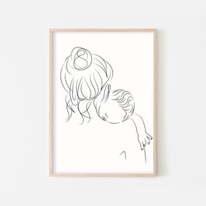 Family Line Art, Family Print, Line Drawing, Love Print, Newborn Gift, Mom And Baby, Minimalist Art, Nursery Decor, Nursery Art, Mom Art