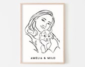 Custom Dog Mom Portrait, Pet Photo to Line Art, Dog Lovers, Pet Art Commission, Pet Outline Portrait, Digital Dog Portraits