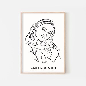 Custom Dog Mom Portrait, Pet Photo to Line Art, Dog Lovers, Pet Art Commission, Pet Outline Portrait, Digital Dog Portraits