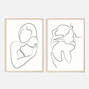 Abstract Family Line Art Print, Set Of 2 Posters, One Line Art, Family Line Drawing, Family Print, Dad Mom and Baby Poster, Minimalist Art