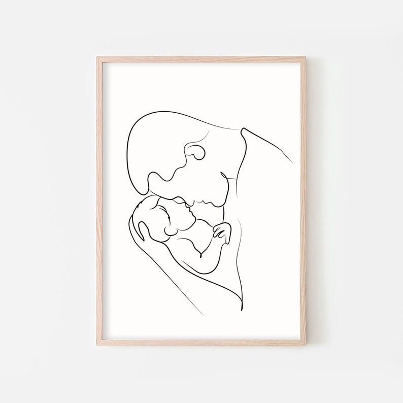 Familjeteckningar Set med 2 tryck, Familjeteckning, Abstrakta linjekonst, Familjeset-posters, Mamma- och barnkonst, Pappa- och barntryck, Minimalistiskt bild 3