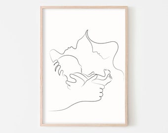 Family Art Print, Minimalist Print, Abstract Wall Print, Family Poster, Newborn Gift, Mom Dad And Baby Art, Digital Download, Abstract Art