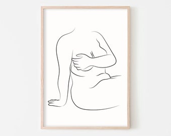 Body Positive Art, Erotic Line Art Print, Female Figure Art, Plus Size Art, Curvy Woman Print, Minimalist Artwork, Curvy Girl Poster