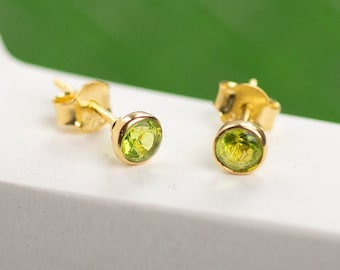 Genuine Peridot Stud Earrings, 18K Gold Vermeil, August Birthstone | Free US Shipping and Duties Paid