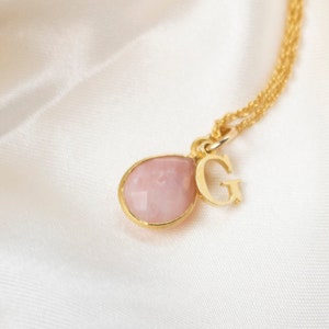Pink Opal Necklace: 18K Gold Vermeil October Birthstone Pendant