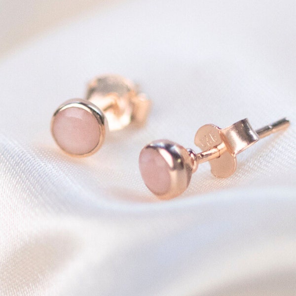 Genuine Pink Opal Stud Earrings, 18 Carat Gold Vermeil Small Pink Opal Studs, Pink Opal Earrings, October Birthstone Earrings, Lily Blanche