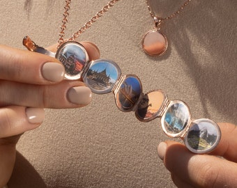 Gepersonaliseerde ketting met medaillon van roségoud verguld zilver: cadeau met ruimte voor zes foto's | Gratis verzending binnen de VS en invoerrechten betaald