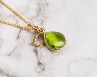 August Birthstone Pendant Necklace, Genuine Peridot Necklace, 18 Carat Gold Vermeil Peridot Necklace, Real Peridot Necklace