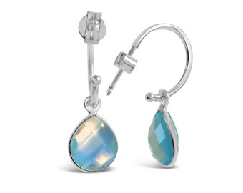 Genuine Blue Topaz Sterling Silver Hoop Earrings: December Birthstone