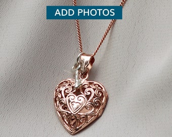 Personalised Heart Necklace, 18 Carat Rose Gold Vermeil Heart Locket, Photo Necklace,  Heart Locket Necklace, Picture Necklace Gift For Her