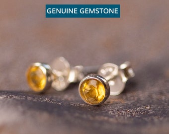 Genuine Citrine Stud Earrings, Sterling Silver Earrings, November Birthstone Earrings, Silver Small Citrine Studs