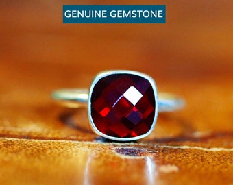 Genuine Garnet Ring, Sterling Silver Garnet Cocktail Ring, January Birthstone Ring, January Birthday Gift Ideas