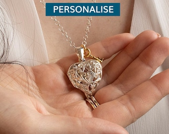 Sterling Silver Heart Locket Necklace: Personalized Photo Pendant, Rose Gold Key Charm