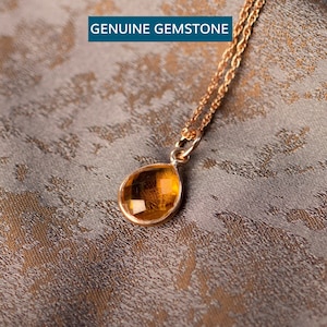 Genuine Citrine Necklace, November Birthstone Pendant Necklace, 18 Carat Rose Gold Vermeil Citrine Pendant, November Birthday Gift Idea
