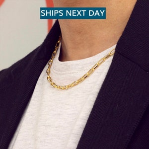 Men&#39;s Paperclip Chain Necklace, Paperclip Style Chain, 18 Carat Gold Vermeil Men&#39;s Chain, Adjustable Chain For Men, Christmas Gift For Him