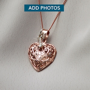Personalized Rose Gold Heart Locket Necklace: Sterling Silver Key Charm