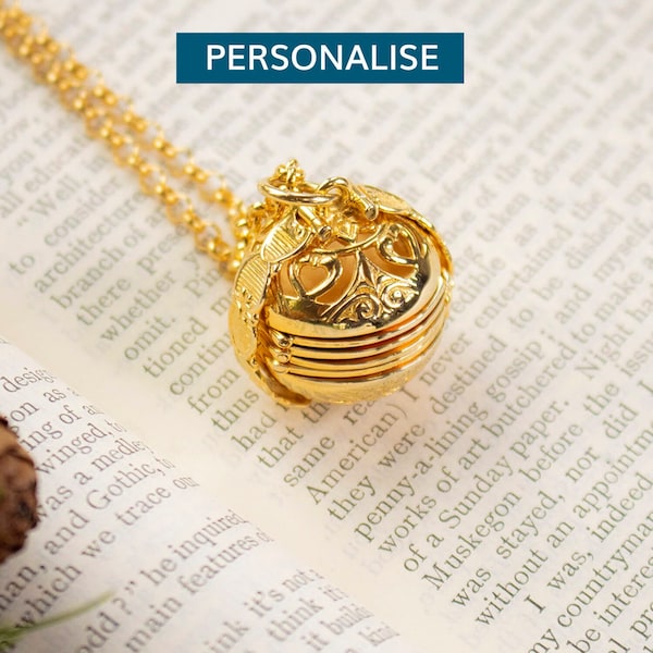 Personalised Gold Locket Necklace, Six Photo Memory Keeper Locket, 18 Carat Gold Vermeil Engraved Locket Necklace, Personalised Gift for Mom