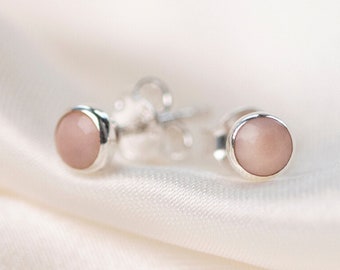 Genuine Pink Opal Stud Earrings: Sterling Silver October Birthstone