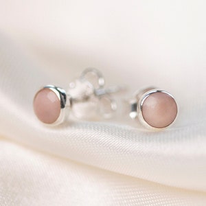 Genuine Pink Opal Stud Earrings, Sterling Silver Small Pink Opal Earrings, October Birthstone Earrings, Real Pink Opal Stud Earrings