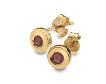9 Carat Solid Gold Ruby Stud Earrings, 4.5mm Dainty Posts | Free US Shipping and Duties Paid