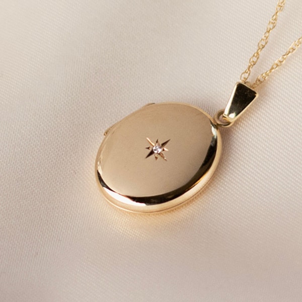 Solid 9 Carat Gold Locket Necklace,  Genuine Diamond Necklace, Real Diamond Locket, Gold Diamond Necklace, Gift for Mom